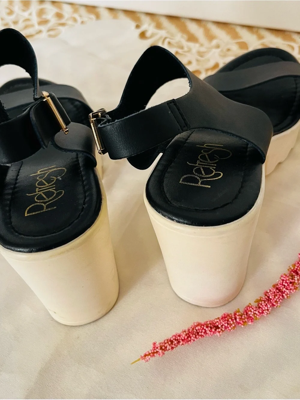 Refresh Black Platform Sandals with White Sole